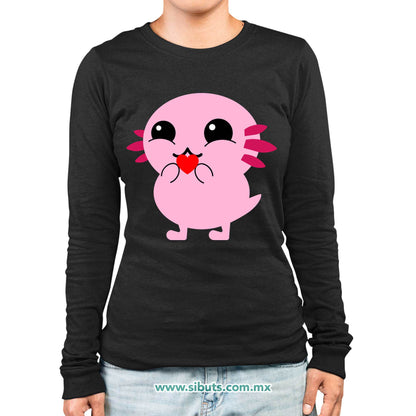 Playera Mujer Manga Larga Ajolote con Corazón