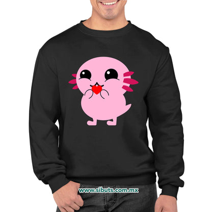 Sudadera Hombre Cuello Redondo Ajolote con Corazón