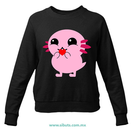 Sudadera Mujer Cuello Redondo Ajolote con Corazón