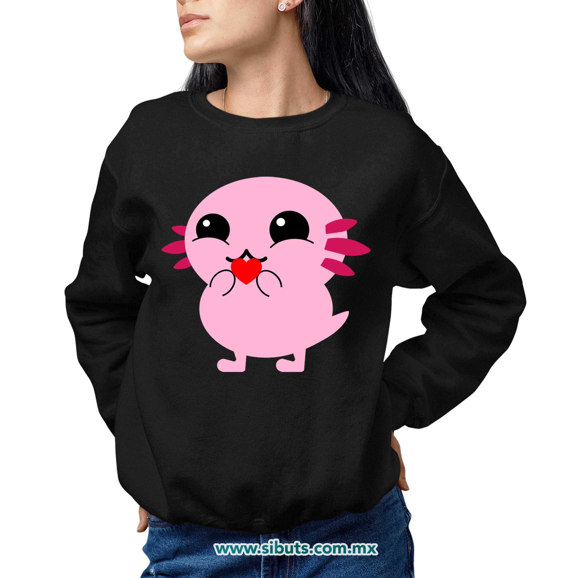Sudadera Mujer Cuello Redondo Ajolote con Corazón