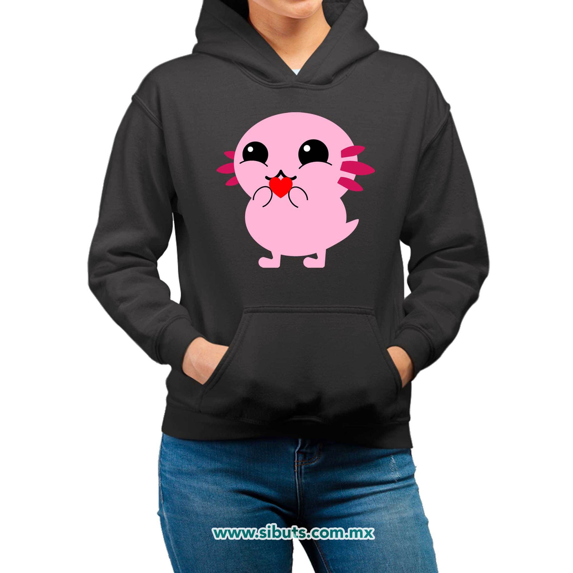 Sudadera Mujer Gorro Ajolote con Corazón