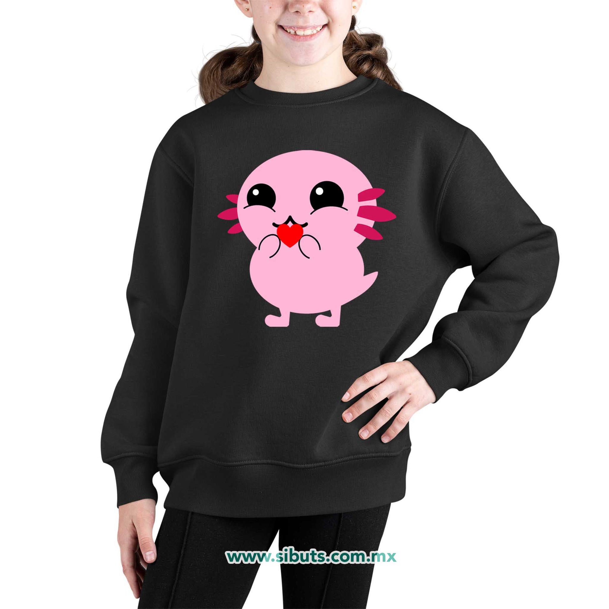 Sudadera Niña Cuello Redondo Ajolote con Corazón