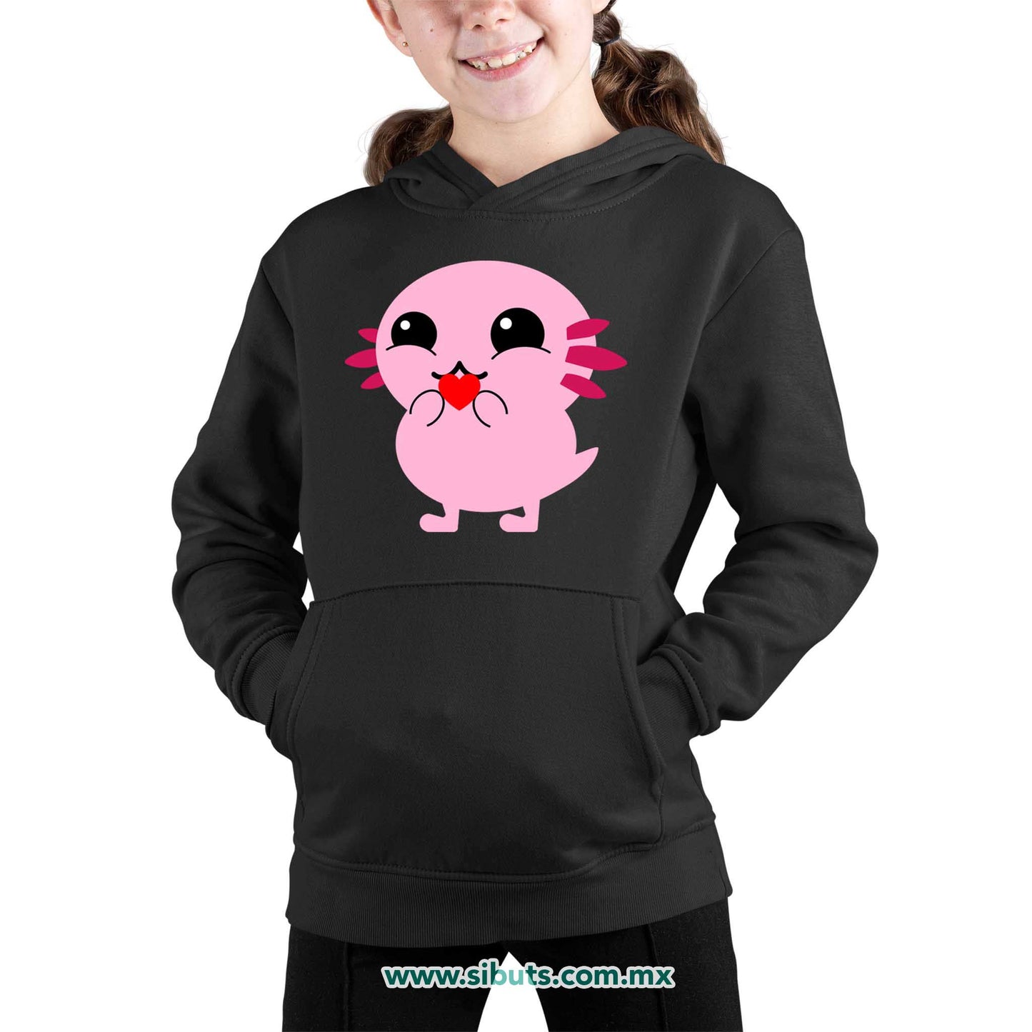 Sudadera Niña Gorro Ajolote con Corazón