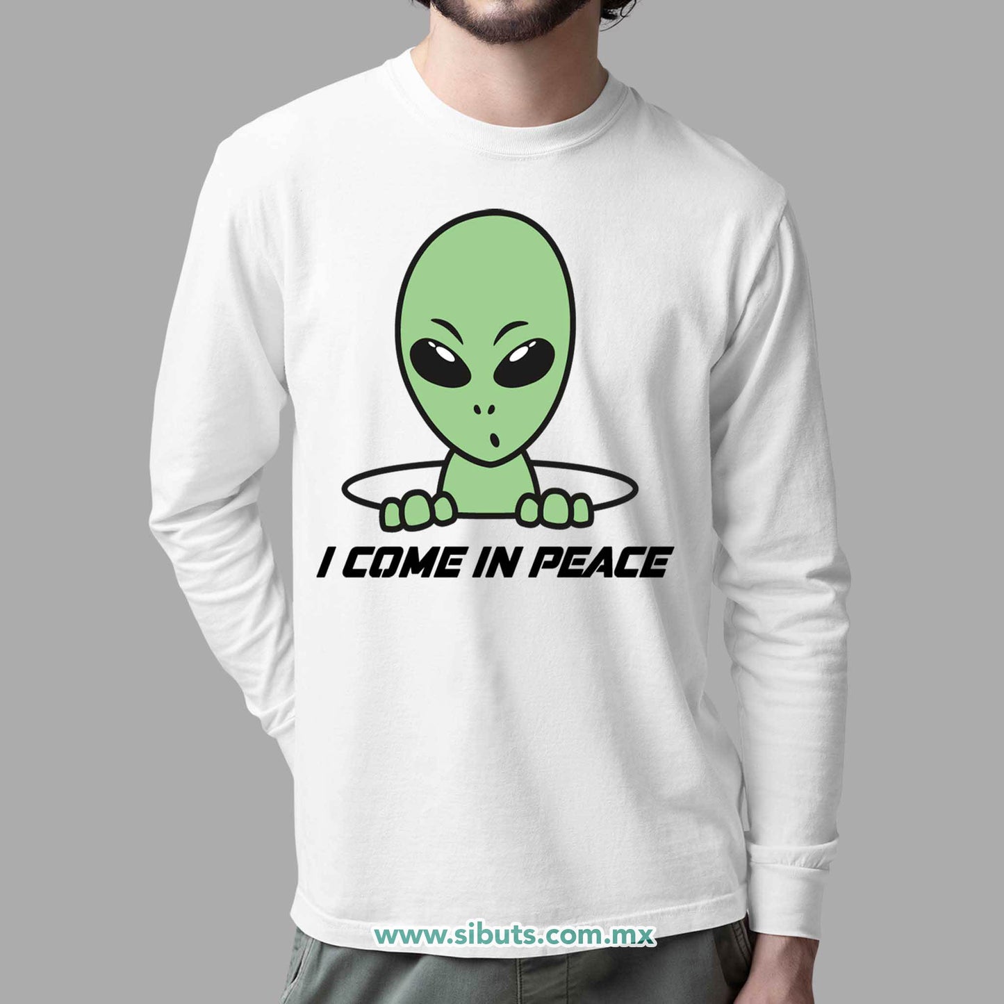 Playera Hombre Manga Larga Alien I Come In Peace