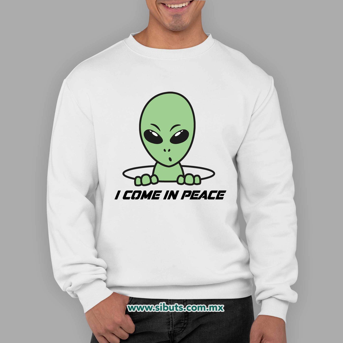 Sudadera Hombre Cuello Redondo Alien I Come In Peace