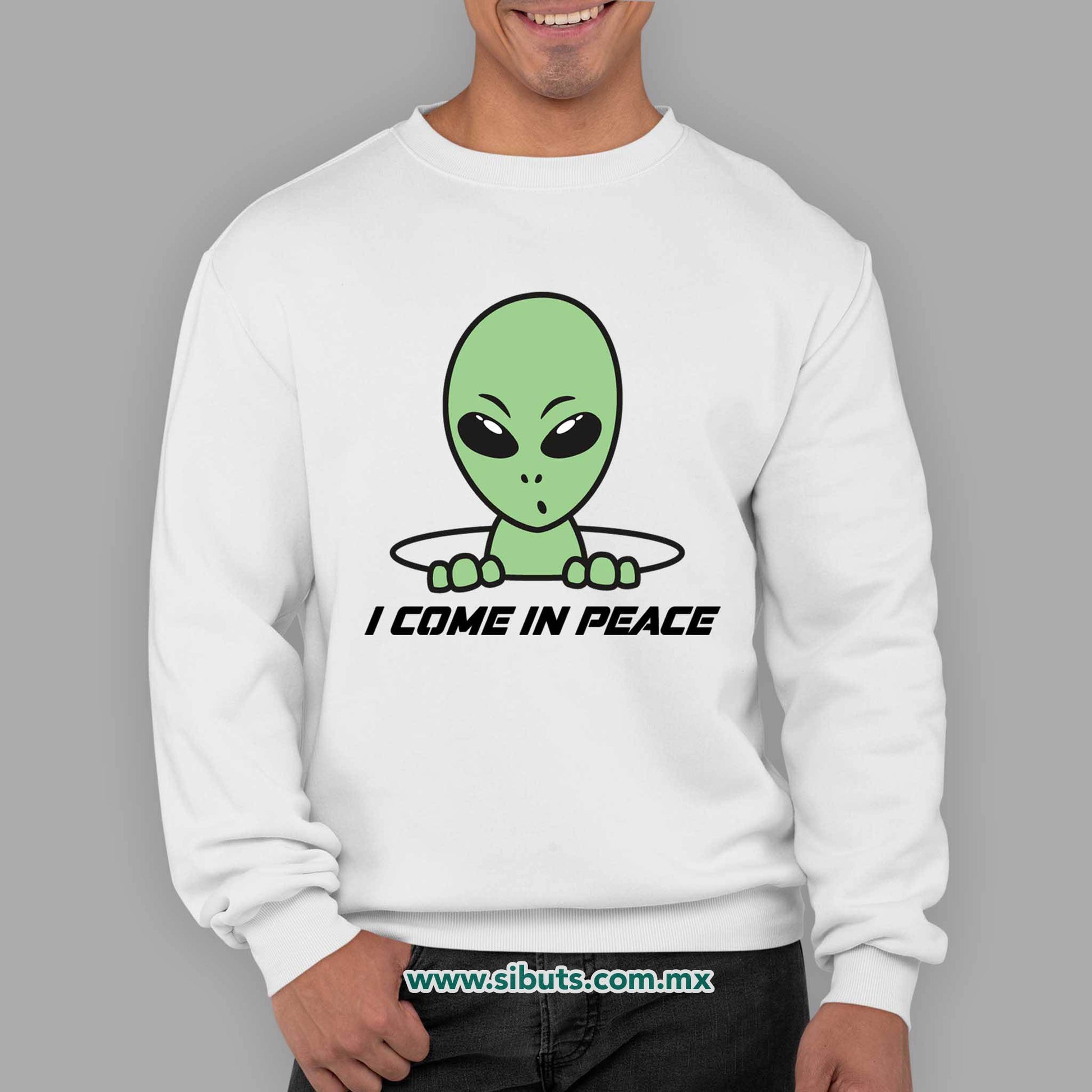 Sudadera Hombre Cuello Redondo Alien I Come In Peace
