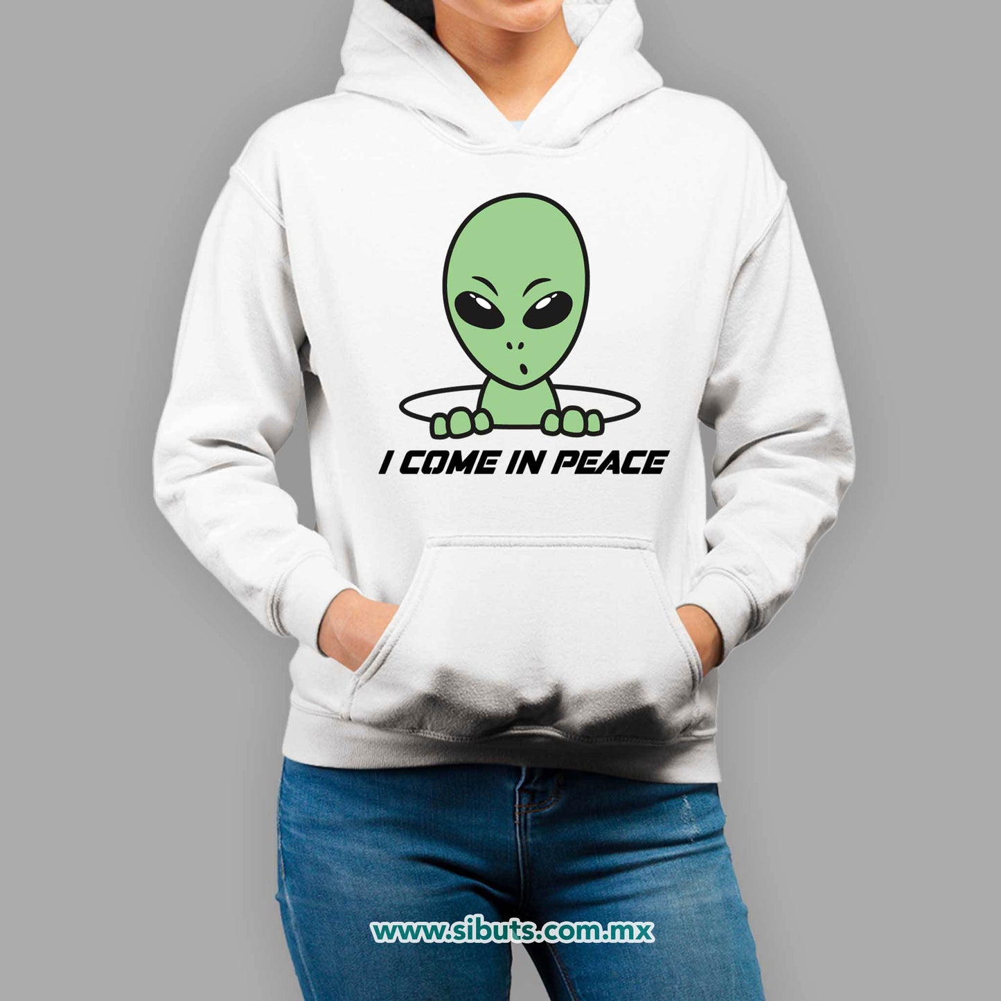 Sudadera Mujer Gorro Alien I Come In Peace