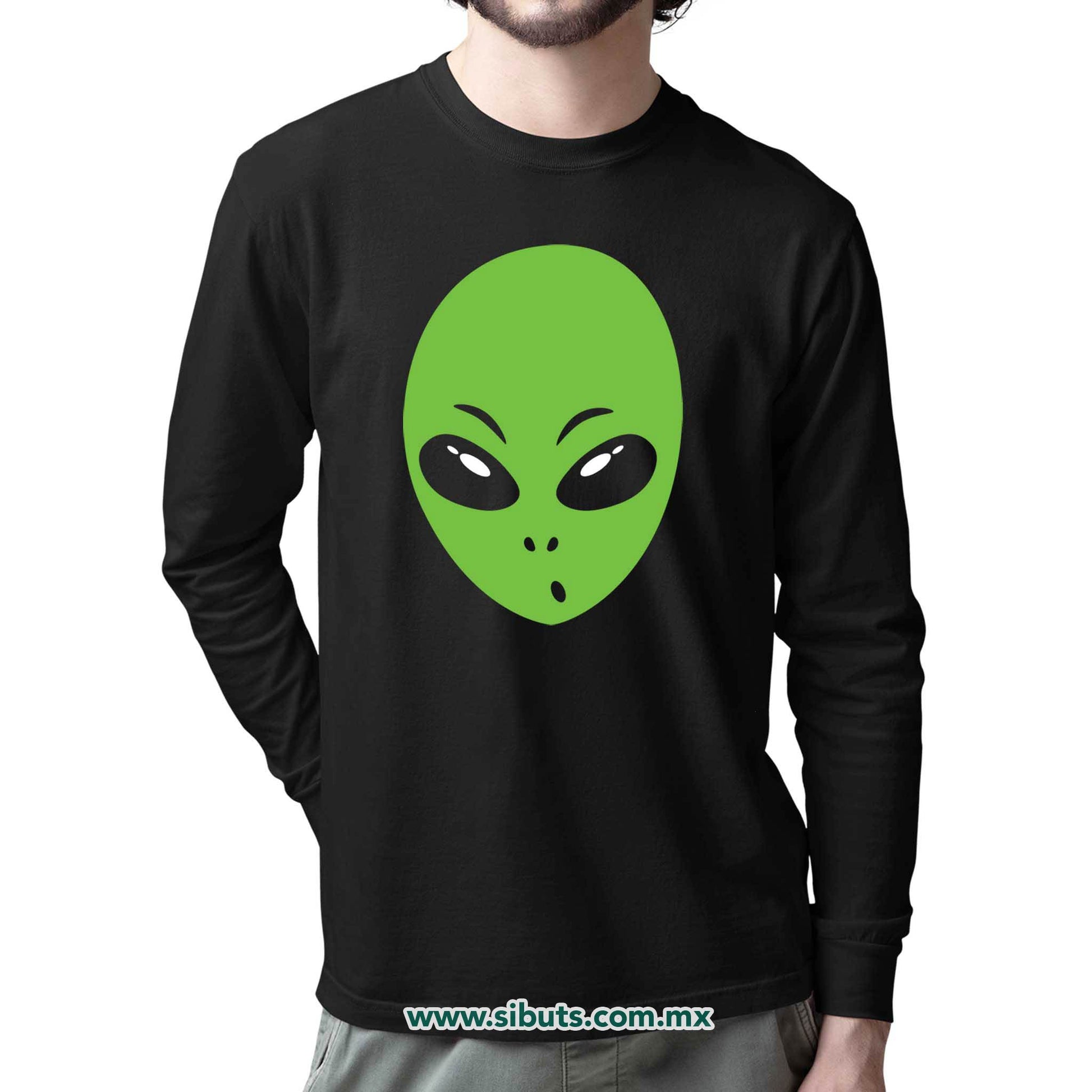 Playera Hombre Manga Larga Cabeza de Alien