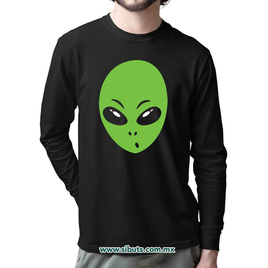 Playera Hombre Manga Larga Cabeza de Alien