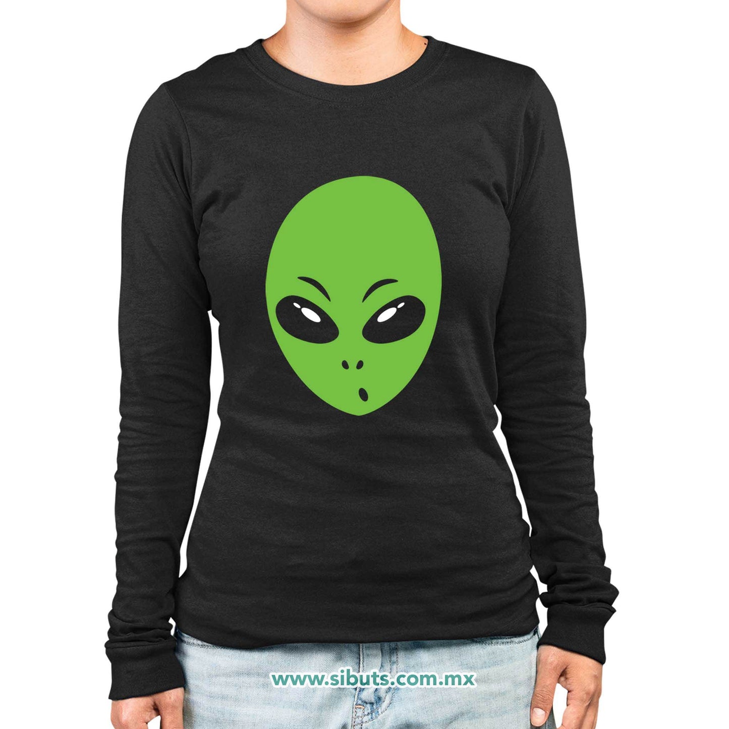 Playera Mujer Manga Larga Cabeza de Alien