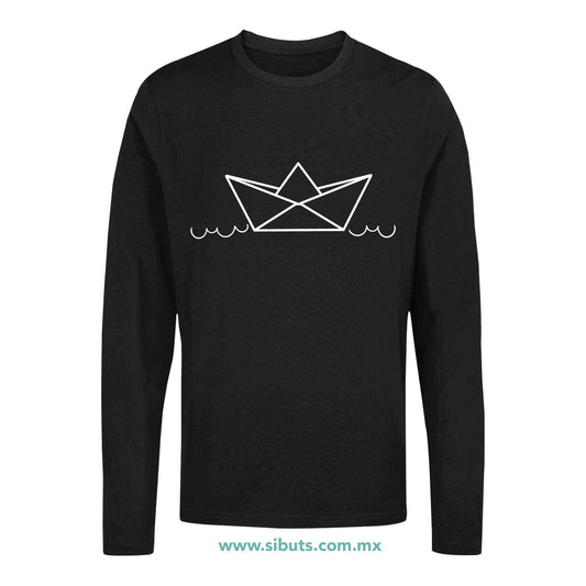 Playera Hombre Manga Larga Barquito de Papel