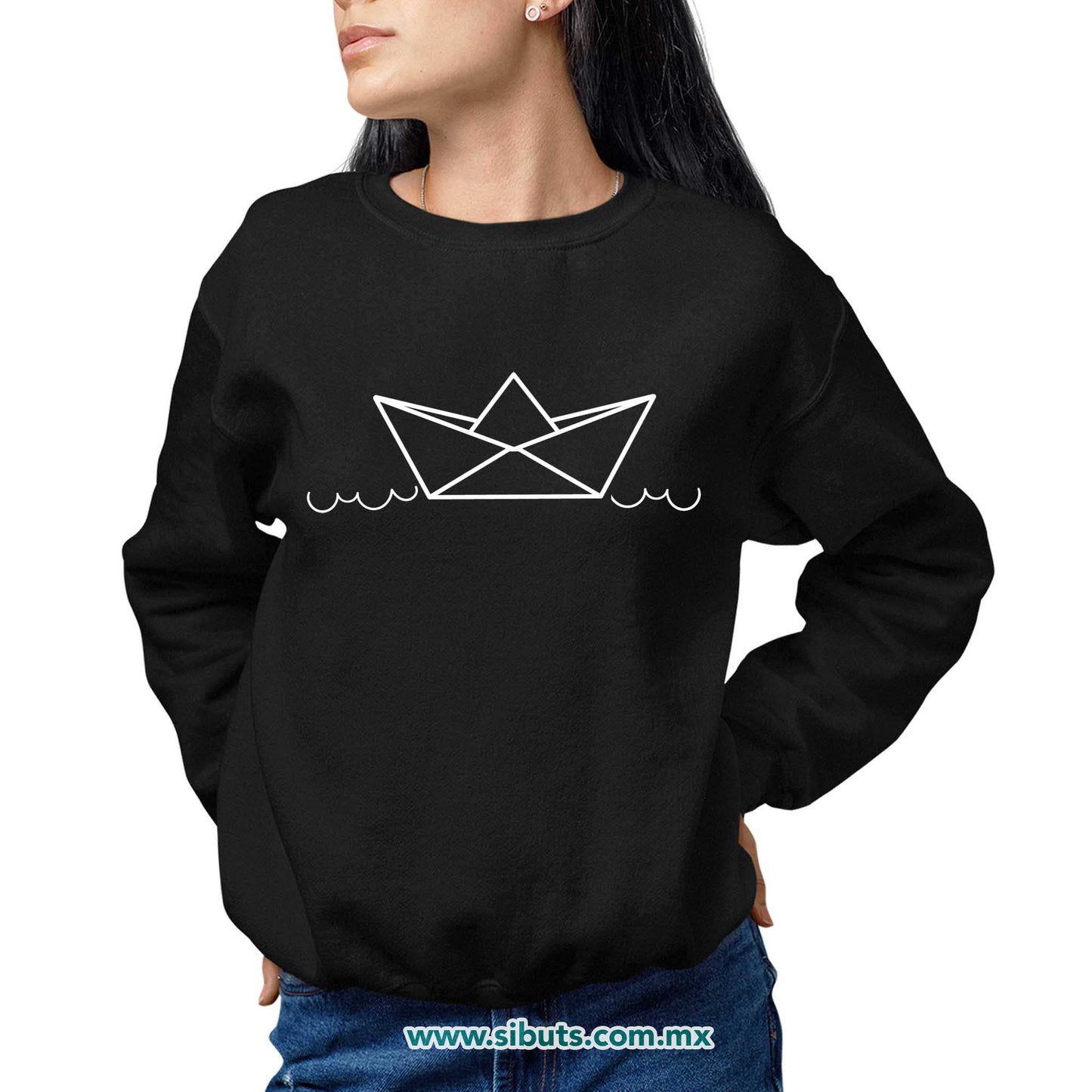 Sudadera Mujer Cuello Redondo Barquito de Papel