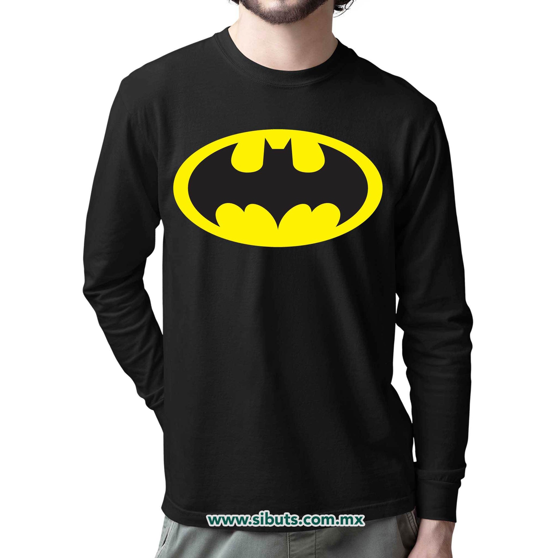 Playera Hombre Manga Larga Batman Amarillo