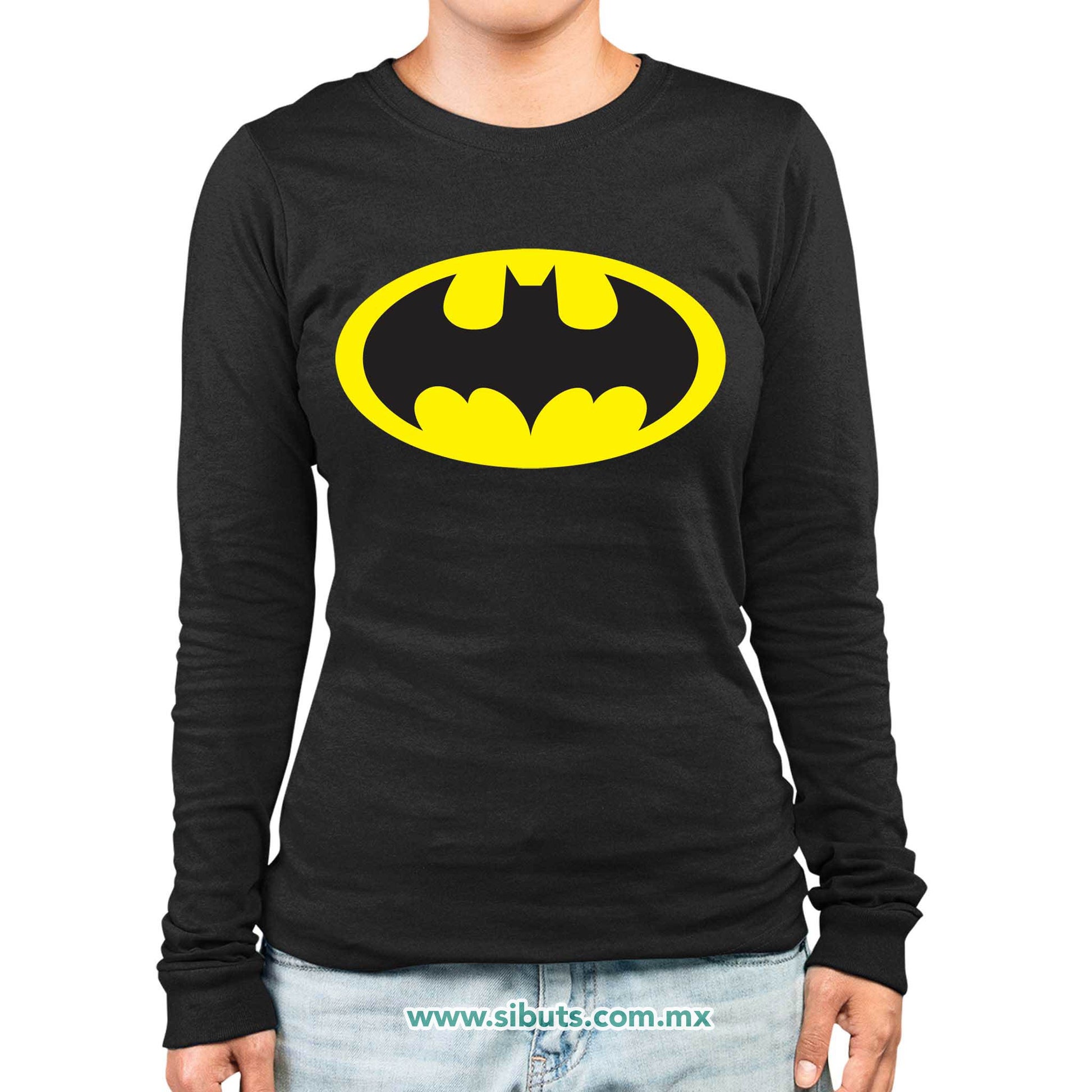 Playera Mujer Manga Larga Batman Amarillo