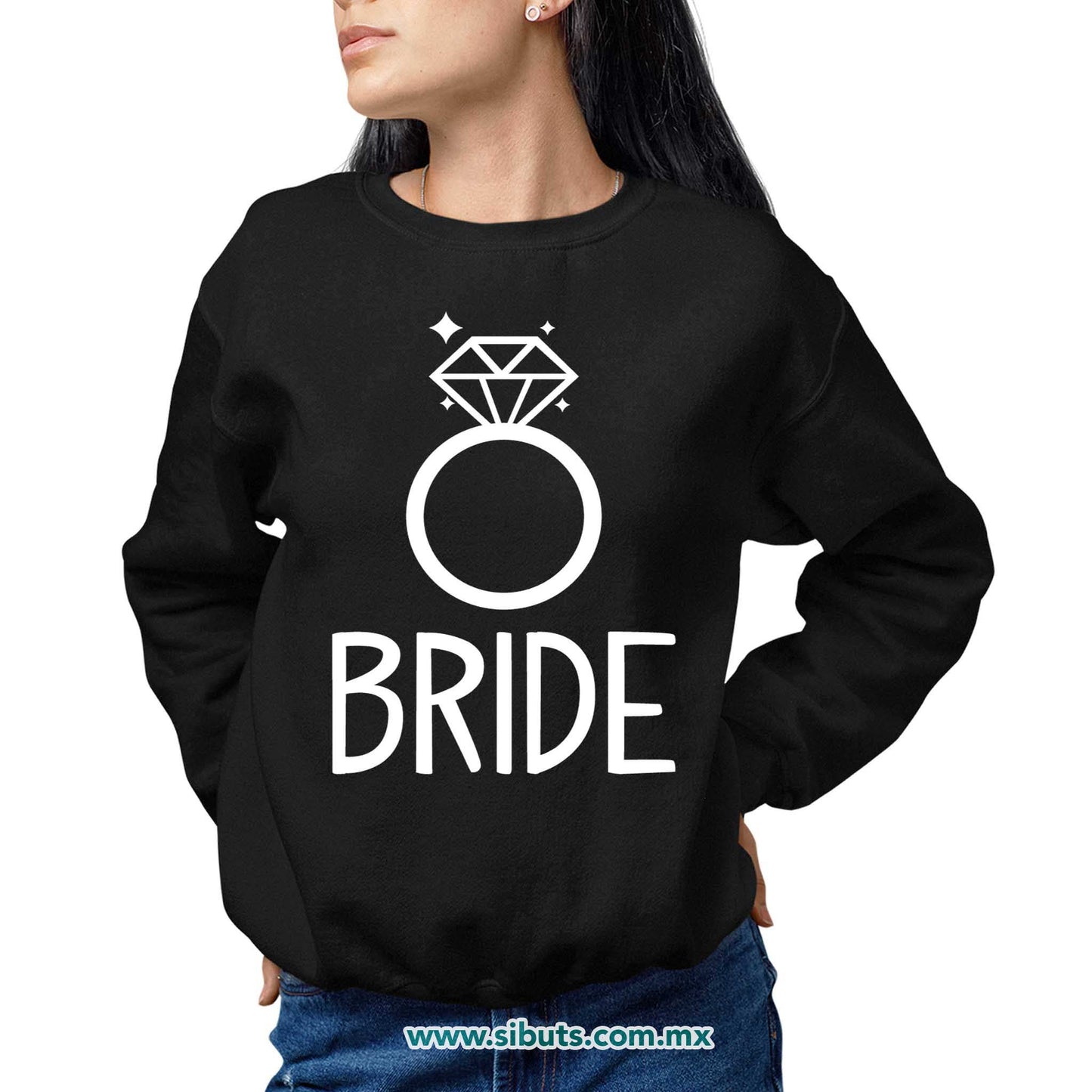 Sudadera Mujer Cuello Redondo Despedida De Soltera Bride Anilo Boda Novia