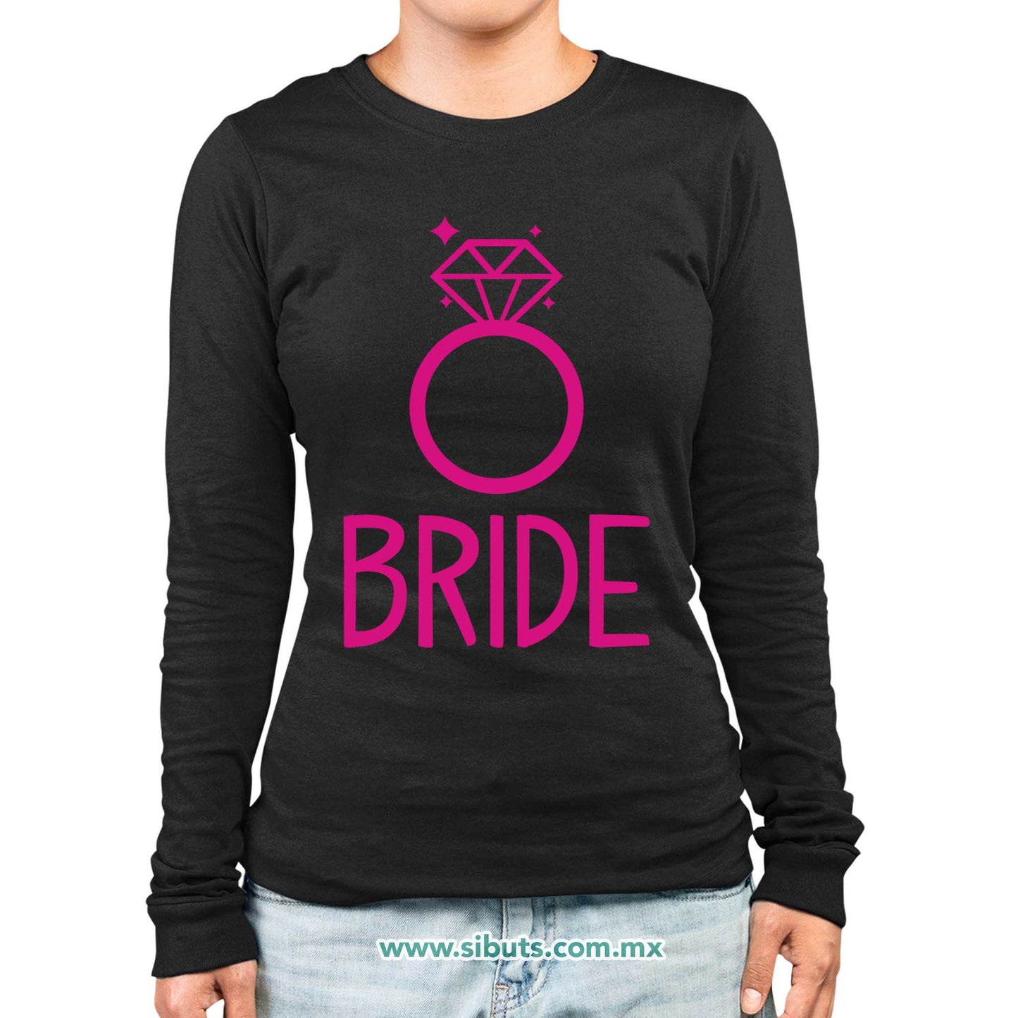 Playera Mujer Manga Larga Despedida De Soltera Bride Anilo Boda Novia