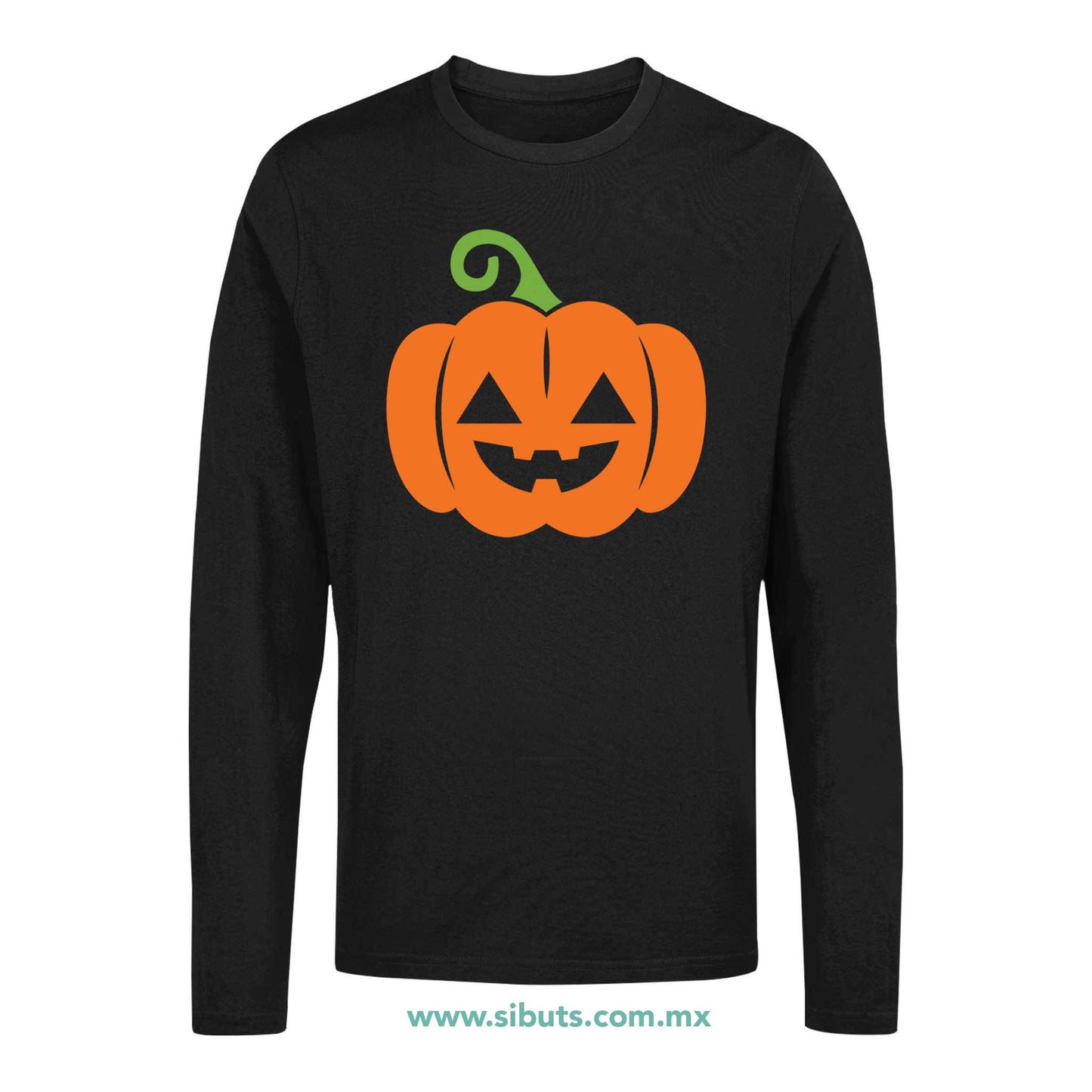 Playera Hombre Manga Larga Halloween Calabaza Naranja