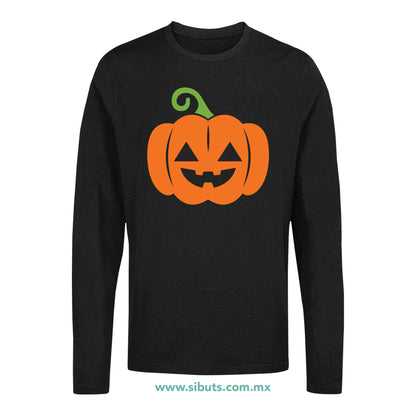 Playera Hombre Manga Larga Halloween Calabaza Naranja