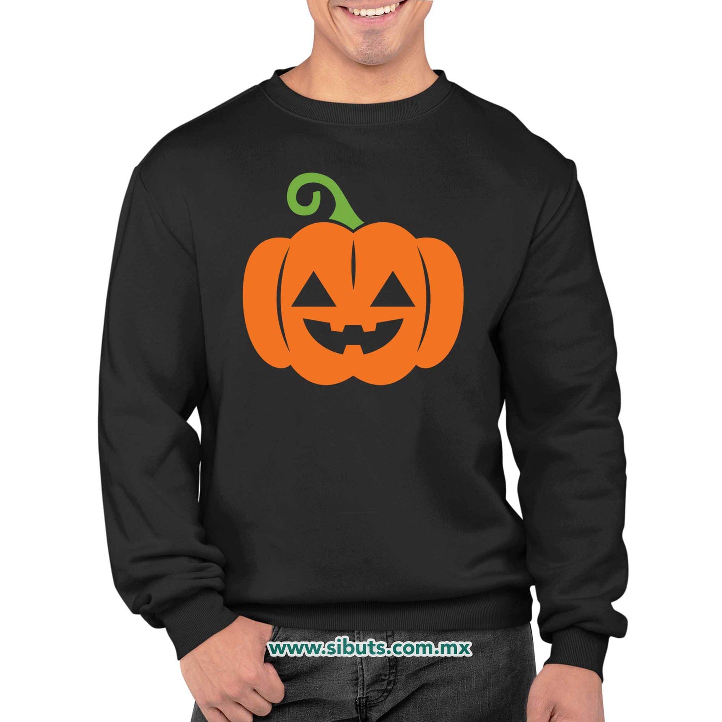 Sudadera Hombre Cuello Redondo Halloween Calabaza Naranja