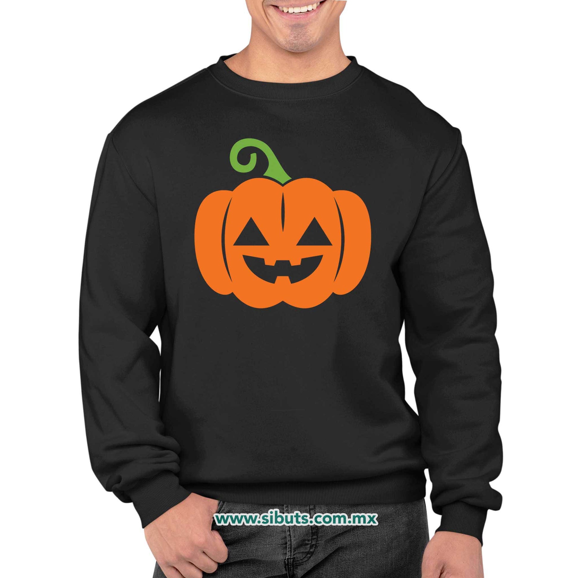 Sudadera Hombre Cuello Redondo Halloween Calabaza Naranja