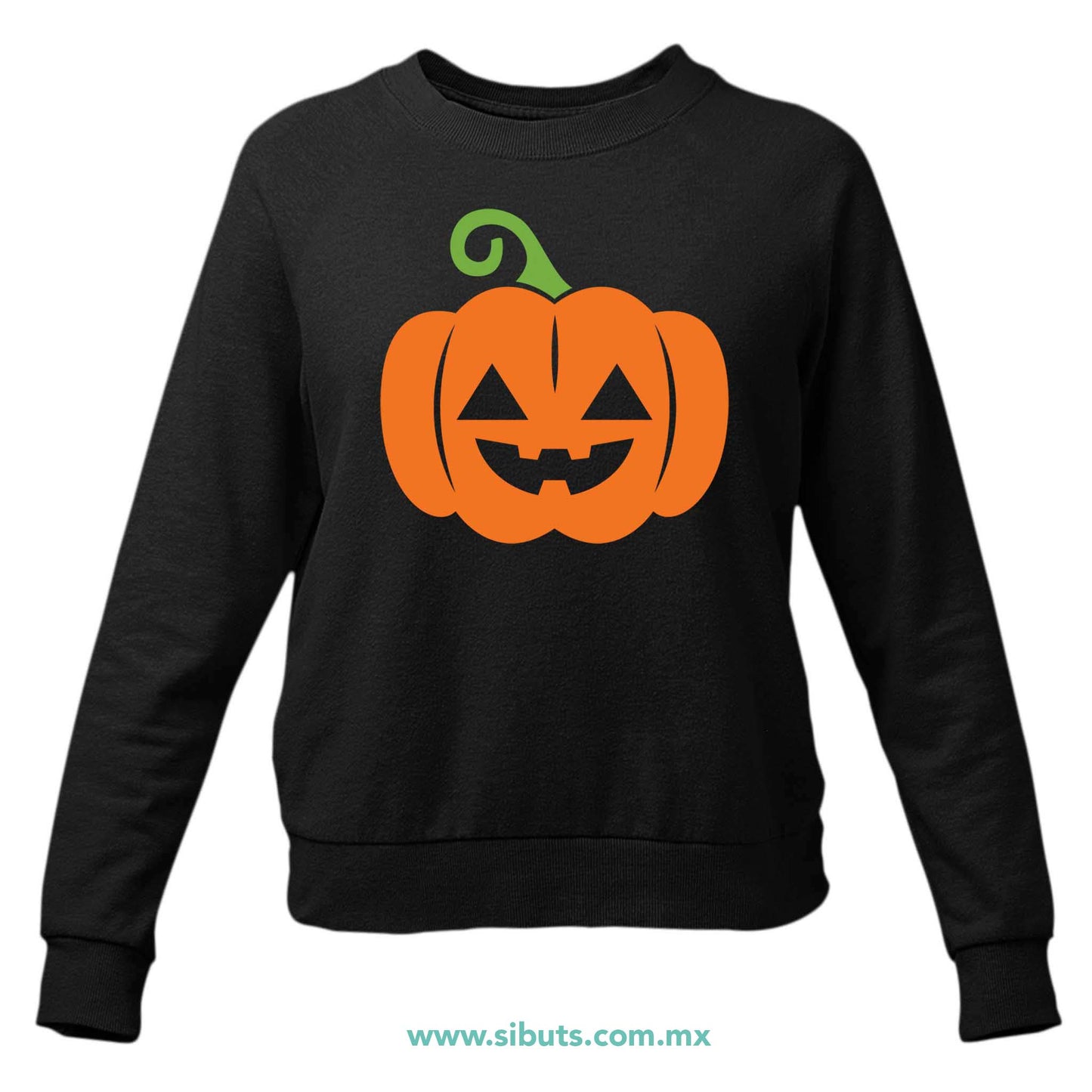 Sudadera Mujer Cuello Redondo Halloween Calabaza Naranja