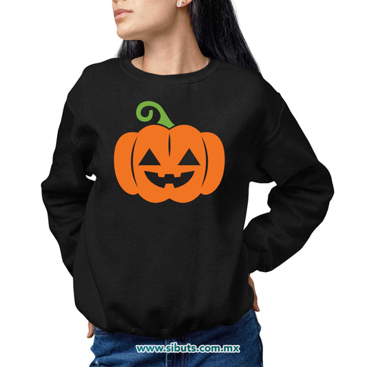 Sudadera Mujer Cuello Redondo Halloween Calabaza Naranja