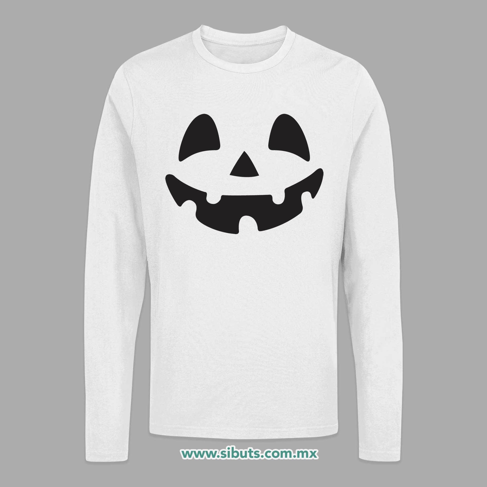Playera Hombre Manga Larga Halloween Calabaza Feliz