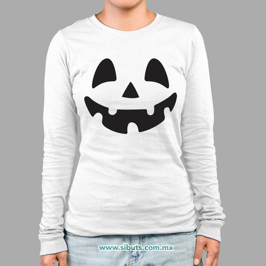 Playera Mujer Manga Larga Halloween Calabaza Feliz
