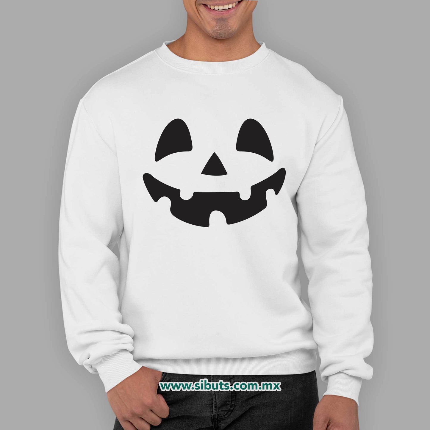 Sudadera Hombre Cuello Redondo Halloween Calabaza Feliz