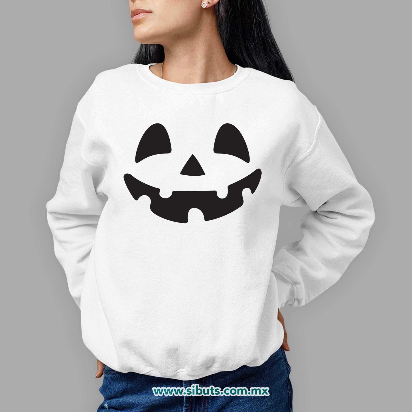 Sudadera Mujer Cuello Redondo Halloween Calabaza Feliz