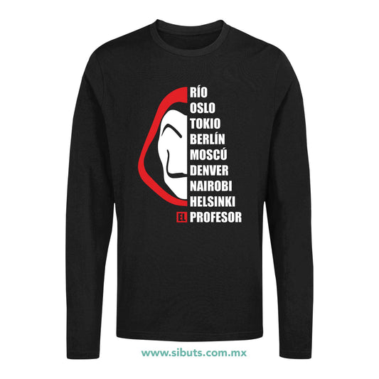 Playera Hombre Manga Larga Nombres Casa Papel