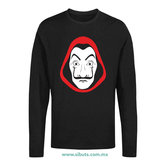 Playera Hombre Manga Larga Máscara Casa Papel