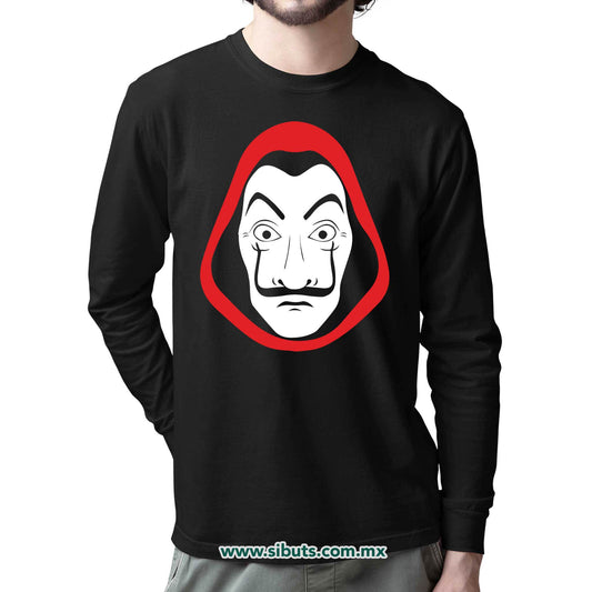 Playera Hombre Manga Larga Máscara Casa Papel