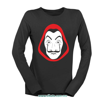 Playera Mujer Manga Larga Máscara Casa Papel
