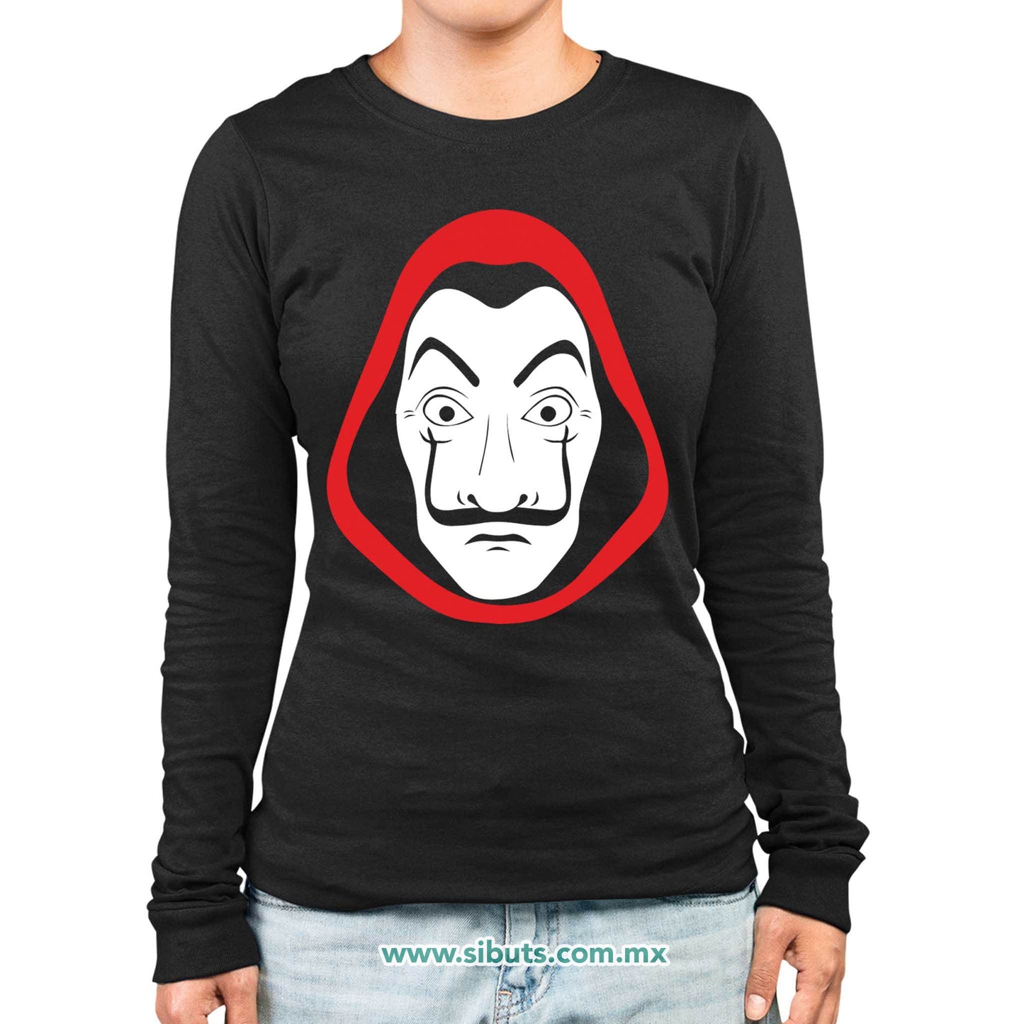 Playera Mujer Manga Larga Máscara Casa Papel