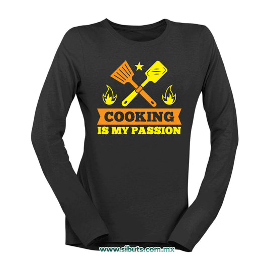 Playera Mujer Manga Larga Cocinar Es Mi Pasión Chef