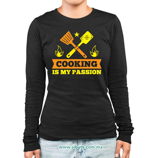 Playera Mujer Manga Larga Cocinar Es Mi Pasión Chef