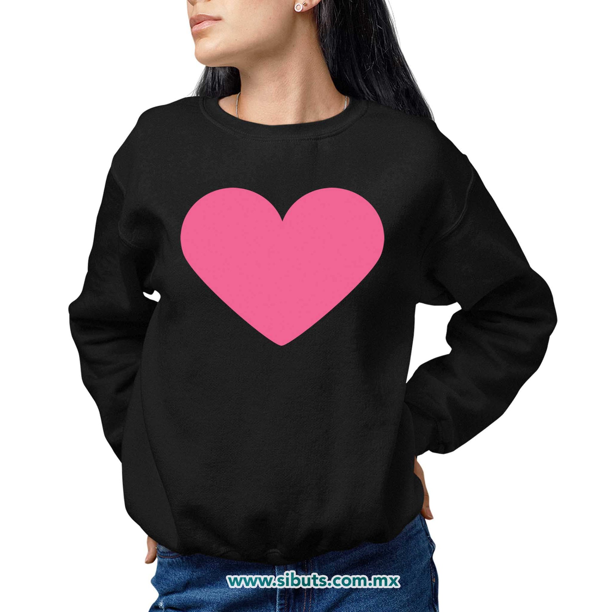 Sudadera Mujer Cuello Redondo Corazón Rosa
