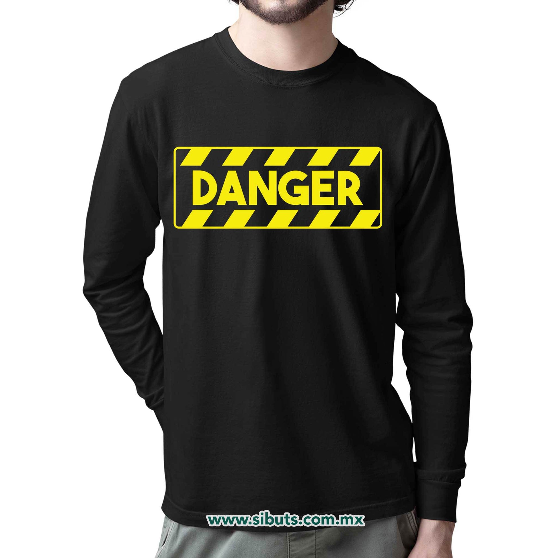 Playera Hombre Manga Larga Señalamiento Peligro Danger