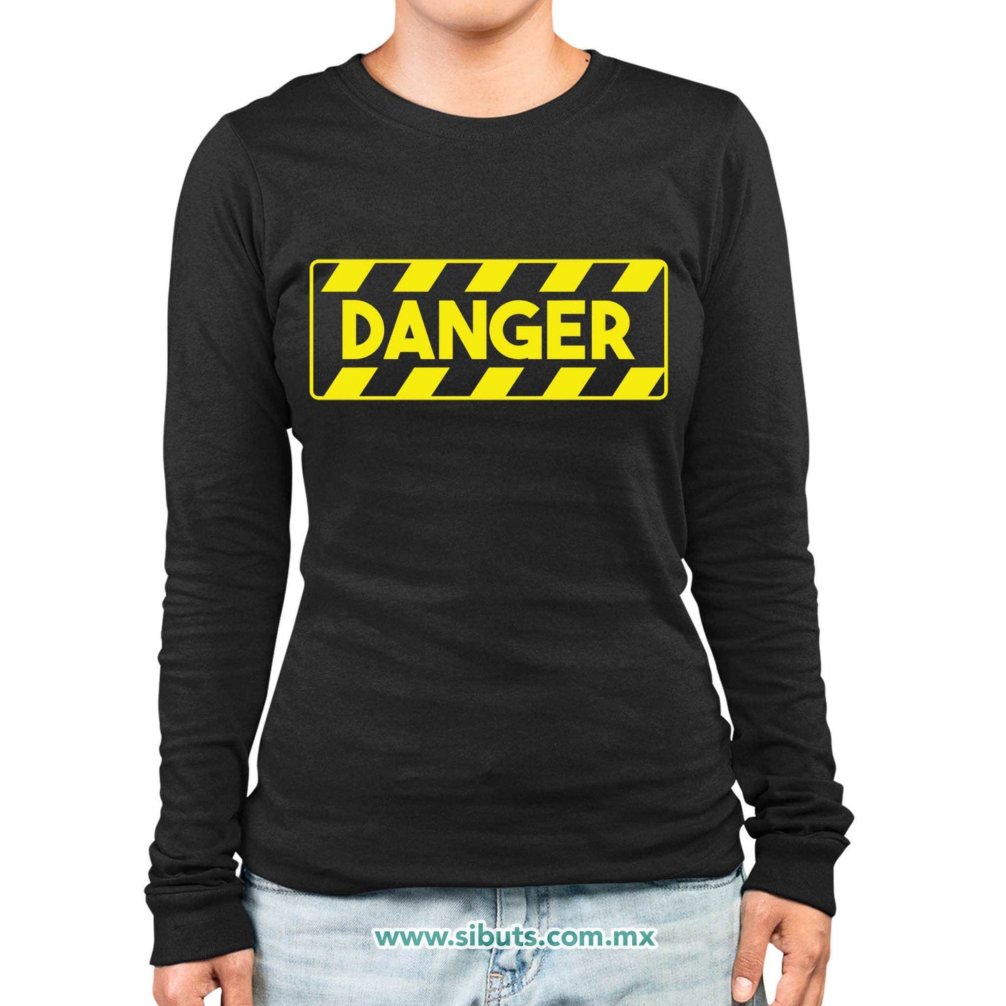 Playera Mujer Manga Larga Señalamiento Peligro Danger