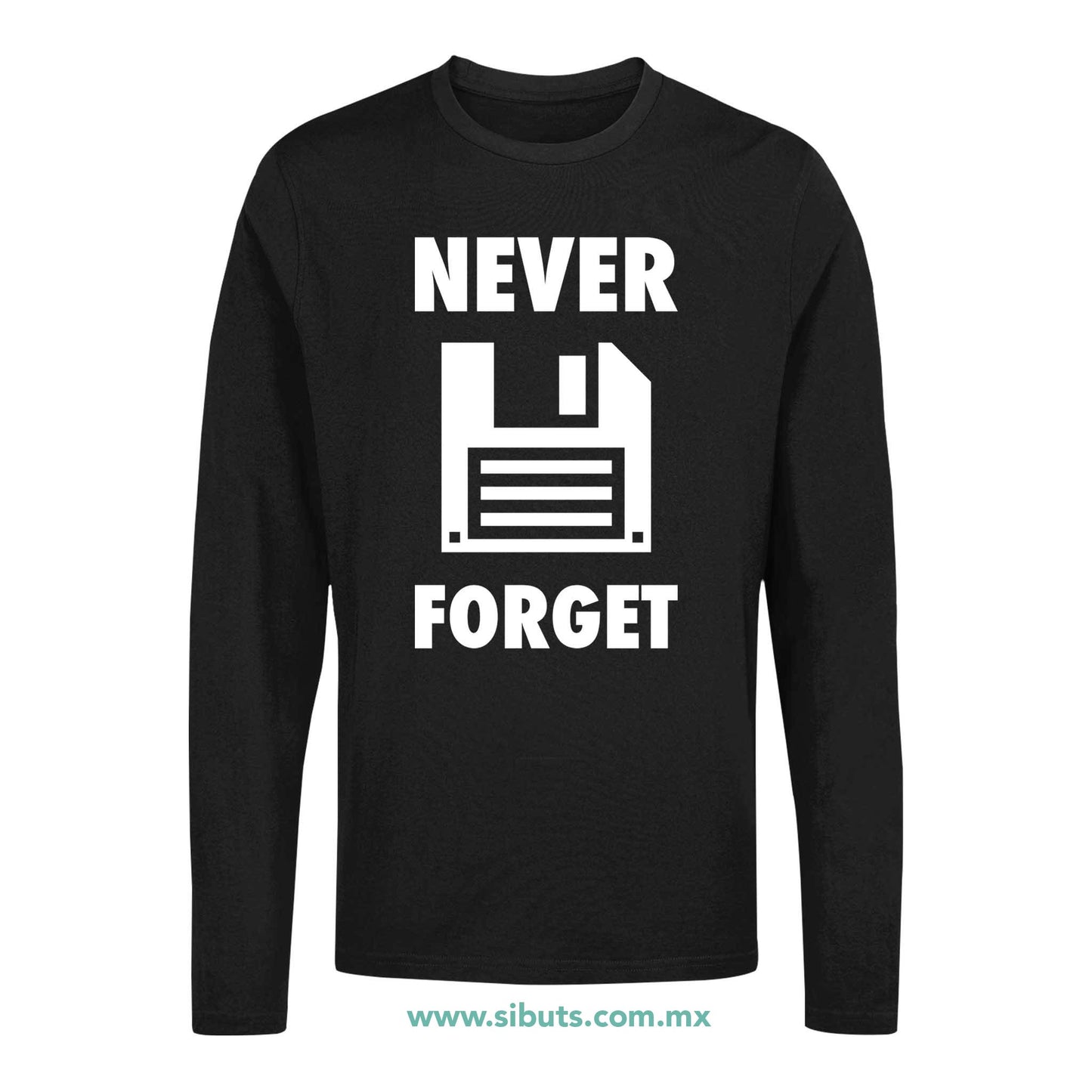 Playera Hombre Manga Larga Retro Disquete Never Forget