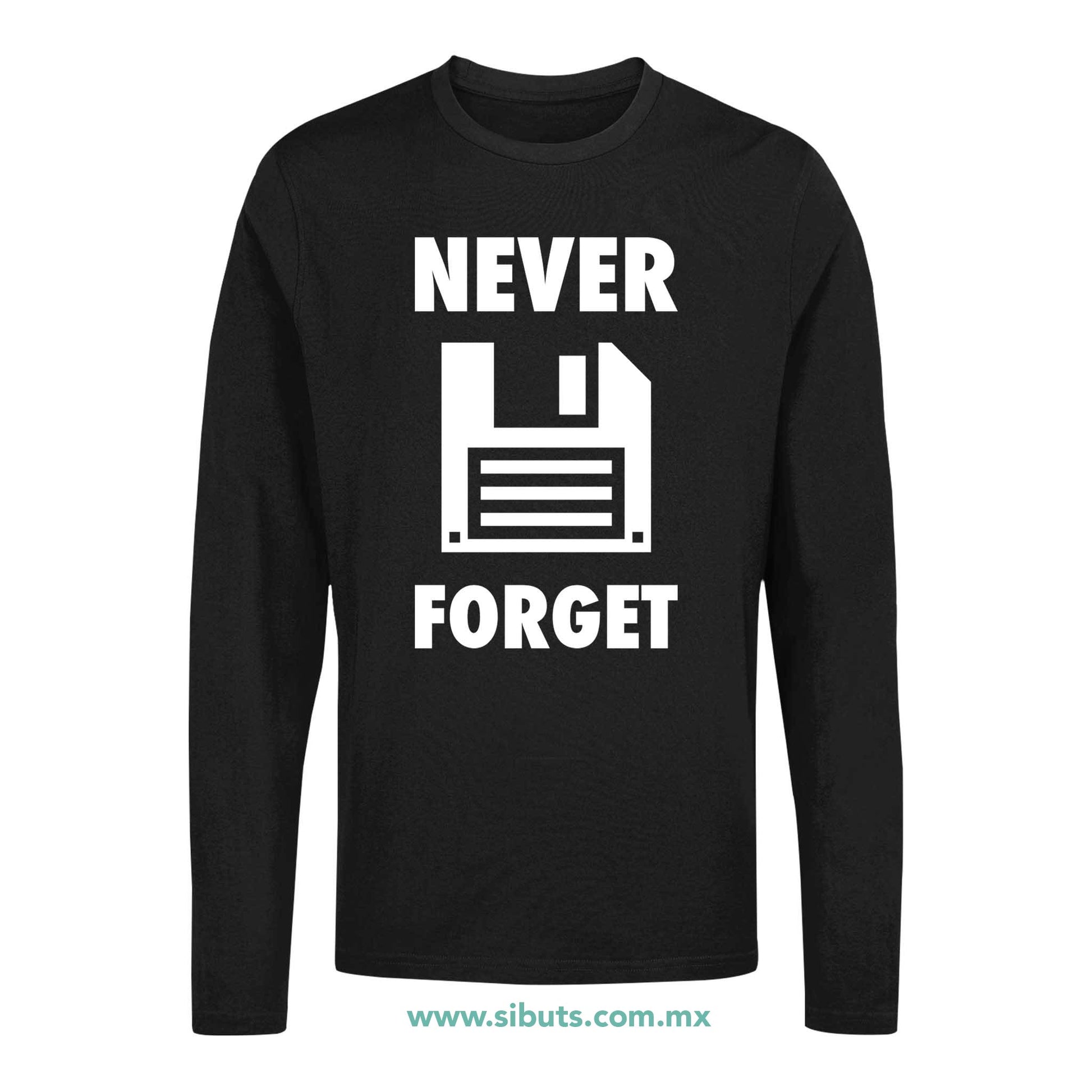 Playera Hombre Manga Larga Retro Disquete Never Forget