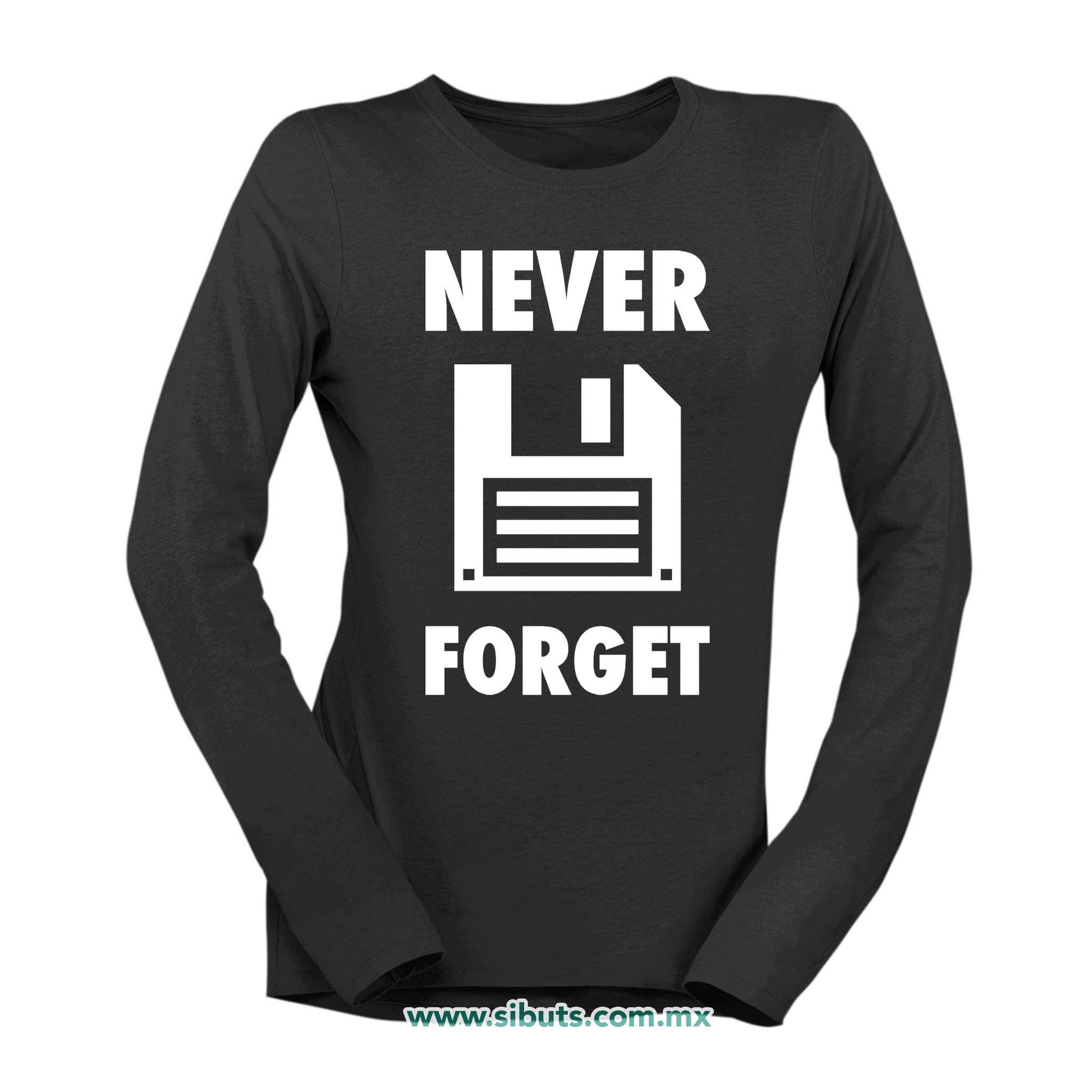 Playera Mujer Manga Larga Retro Disquete Never Forget
