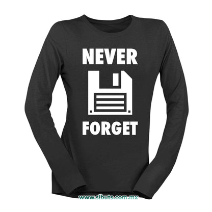 Playera Mujer Manga Larga Retro Disquete Never Forget