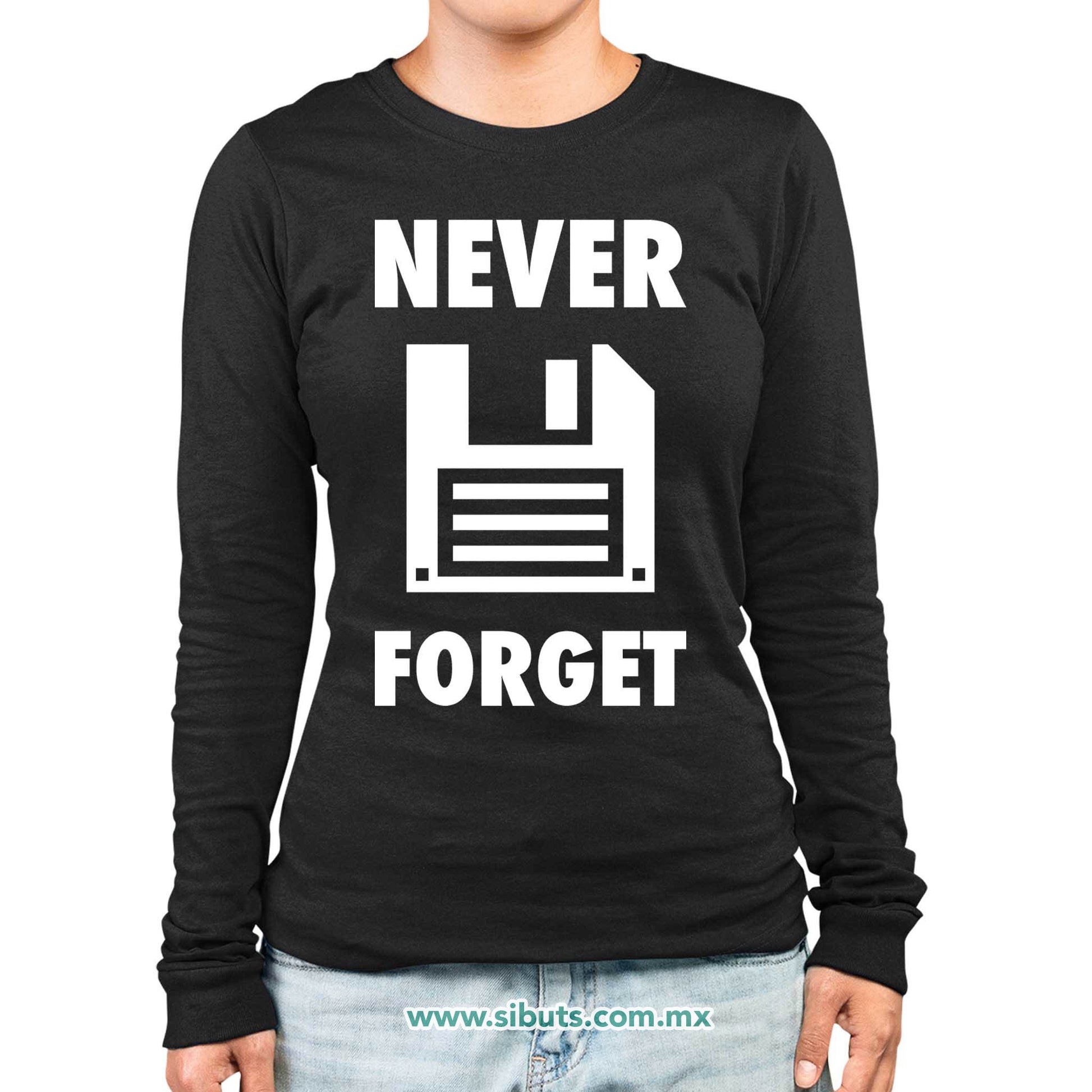 Playera Mujer Manga Larga Retro Disquete Never Forget