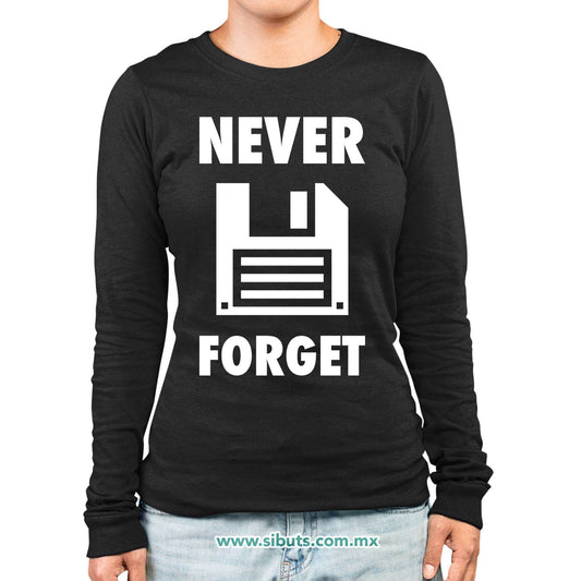 Playera Mujer Manga Larga Retro Disquete Never Forget