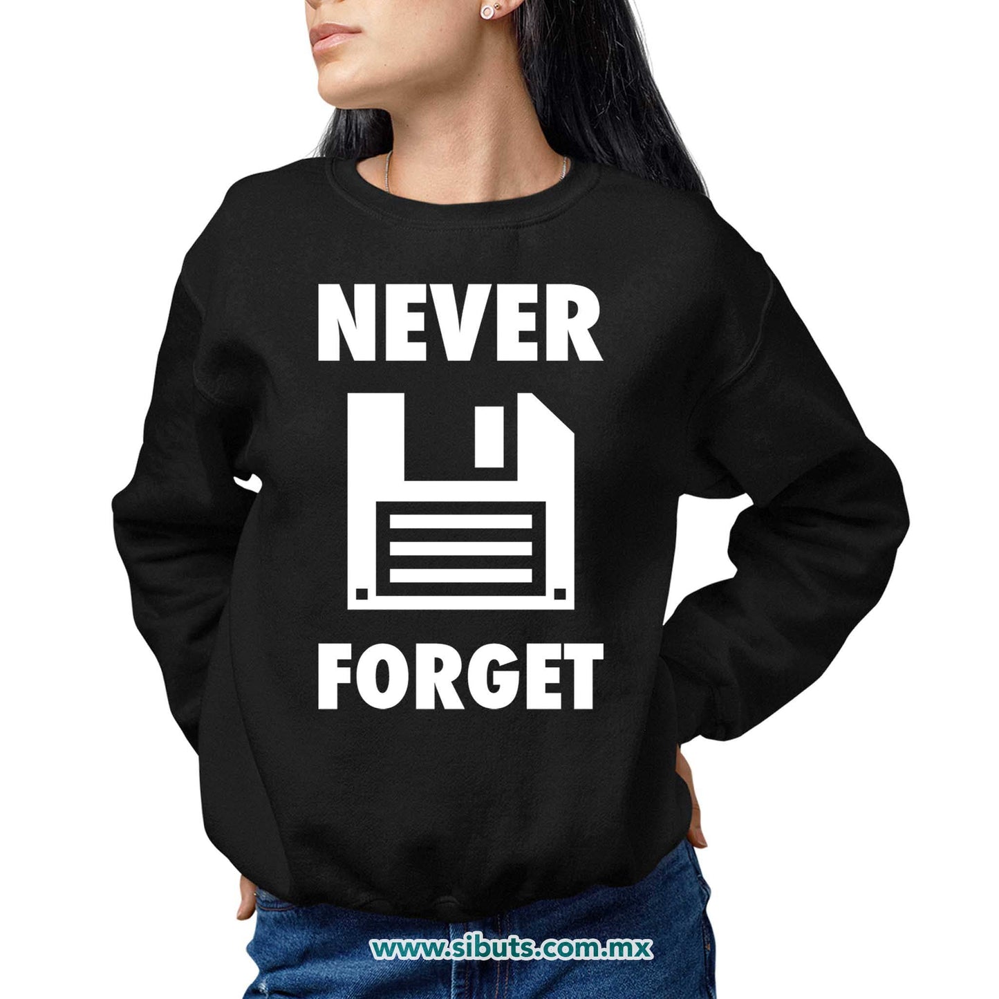Sudadera Mujer Cuello Redondo Retro Disquete Never Forget