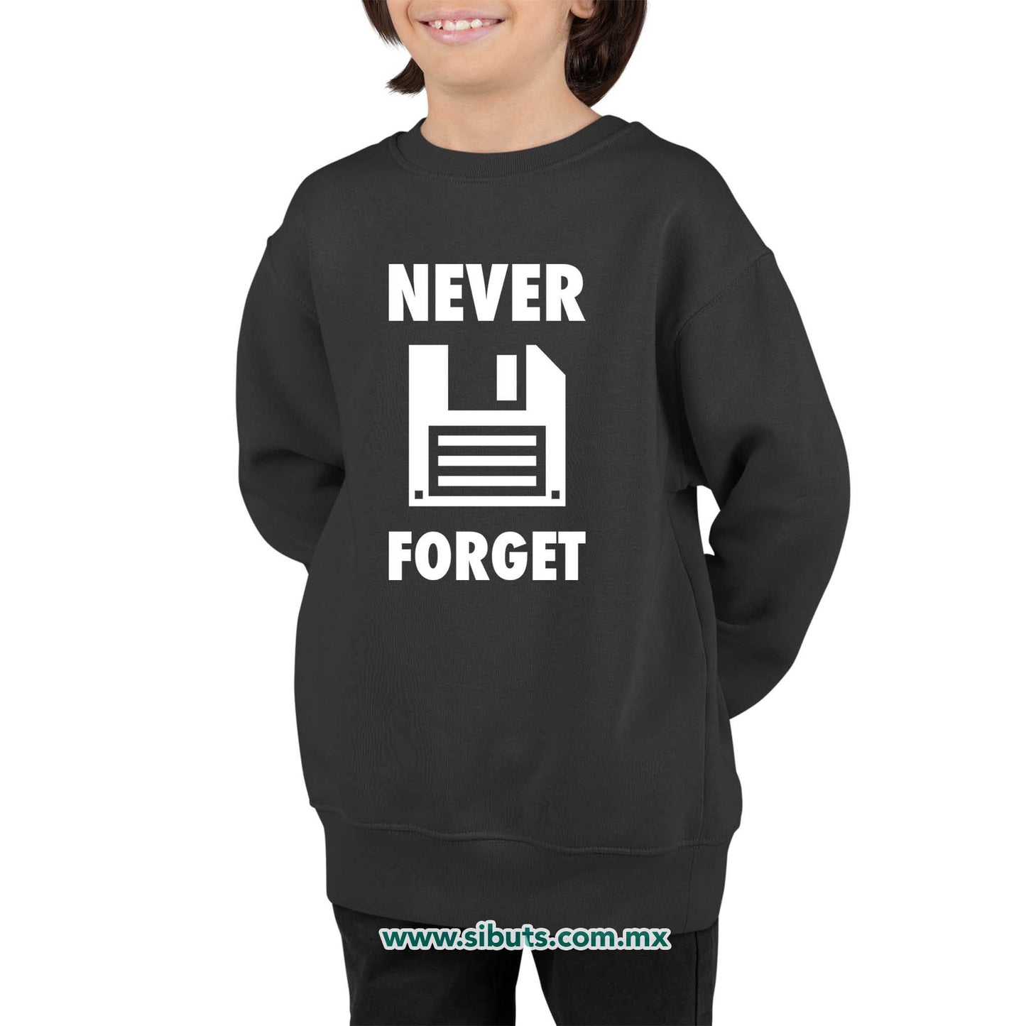 Sudadera Niño Cuello Redondo Retro Disquete Never Forget