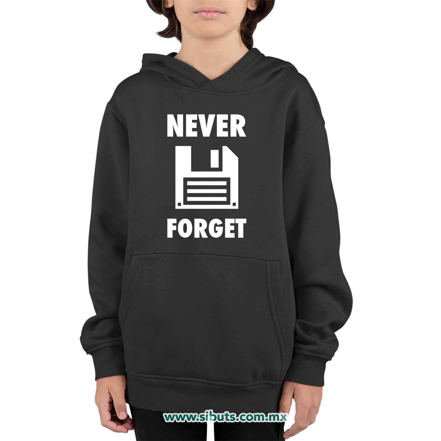 Sudadera Niño Gorro Retro Disquete Never Forget