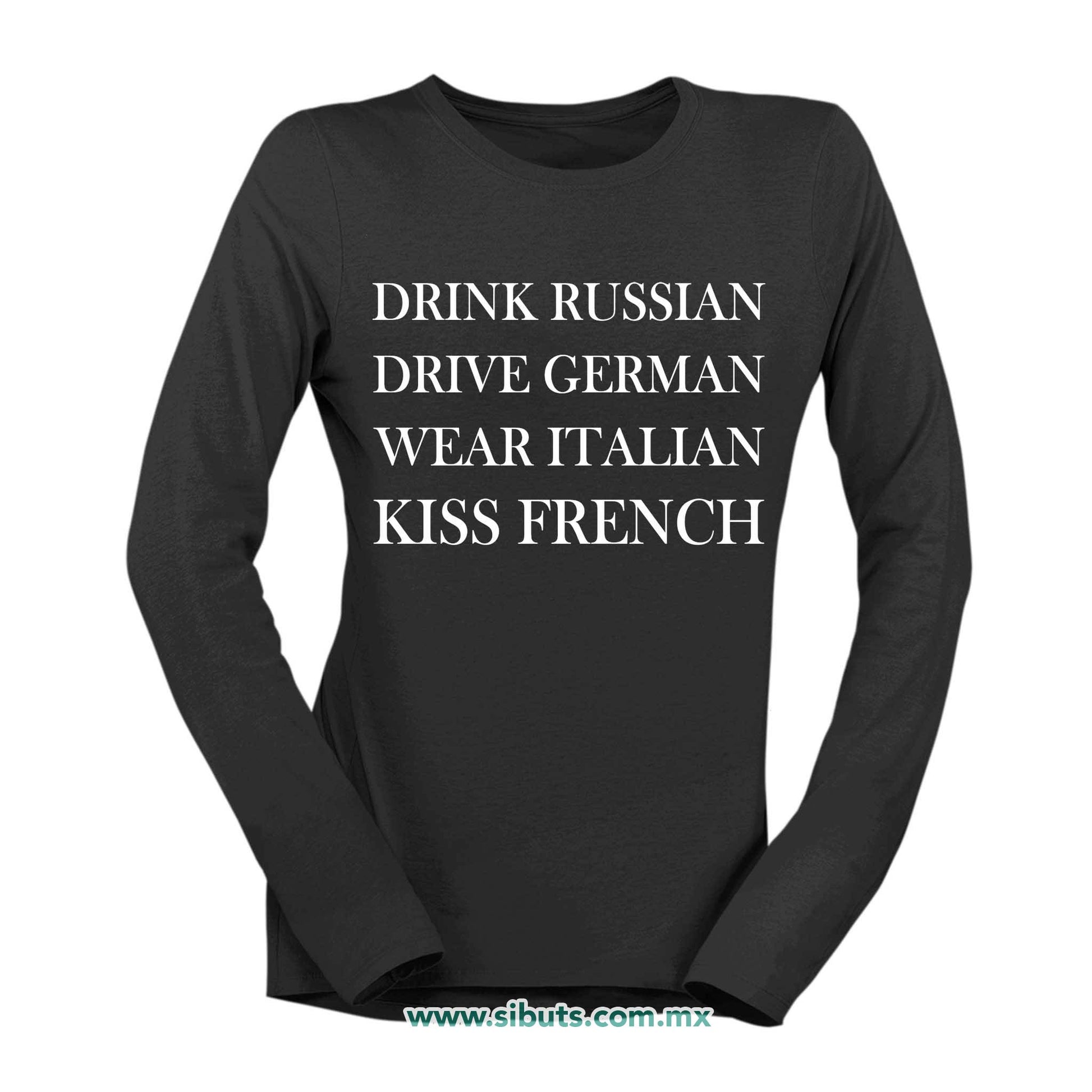 Playera Mujer Manga Larga Frase Kiss French